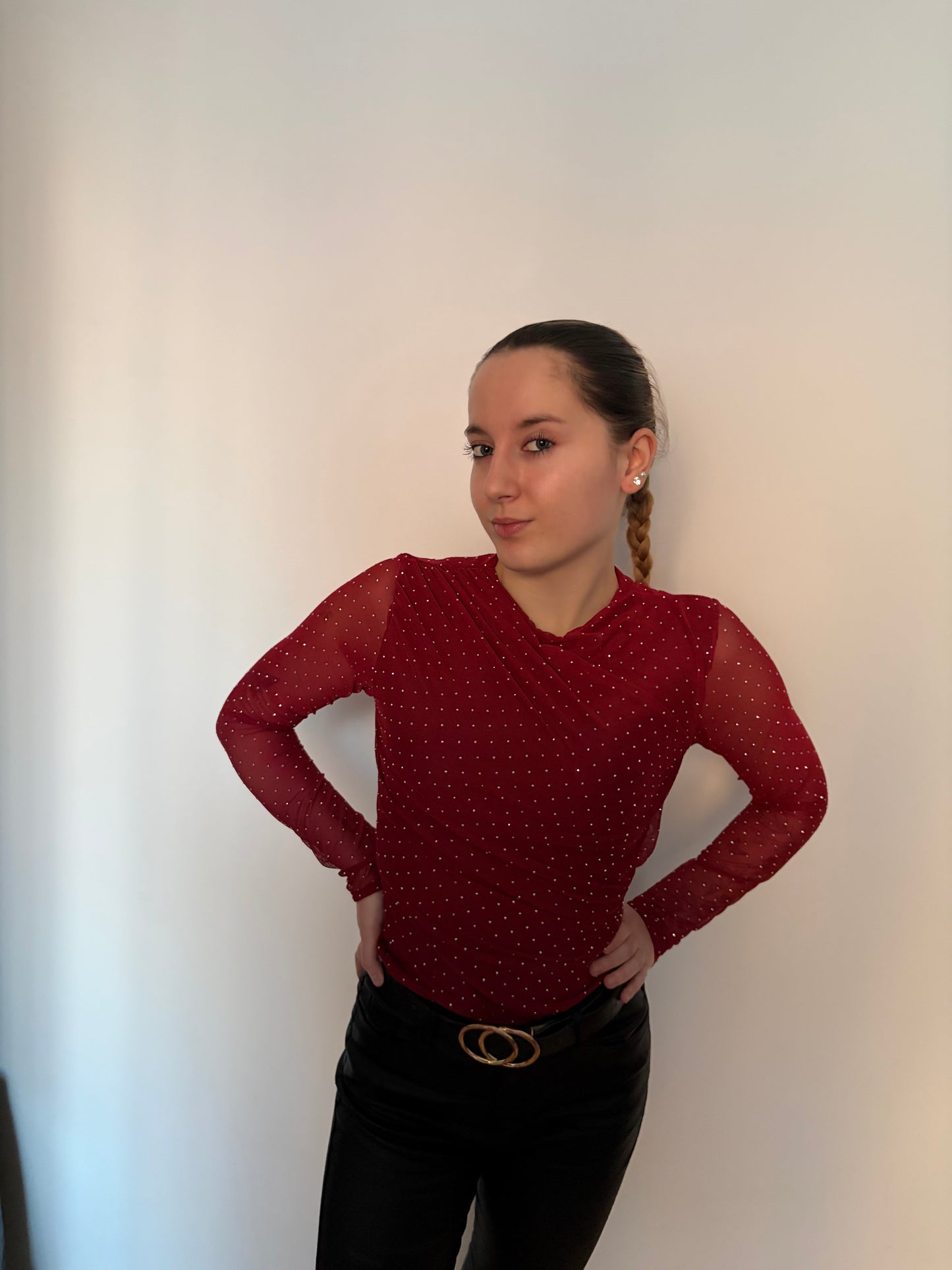 Body manches longues TU bordeau pailletée