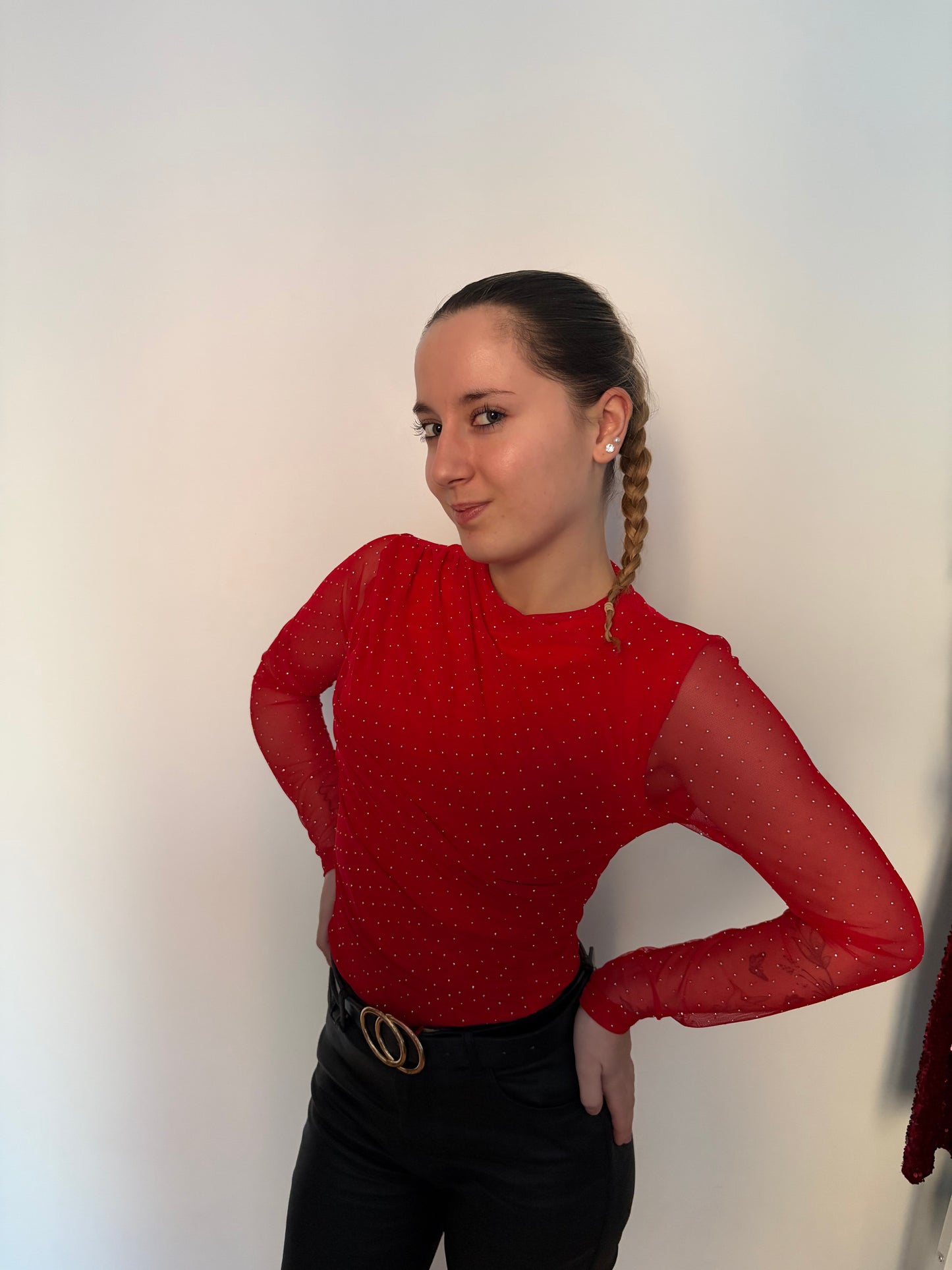 Body manches longues TU rouge pailletée