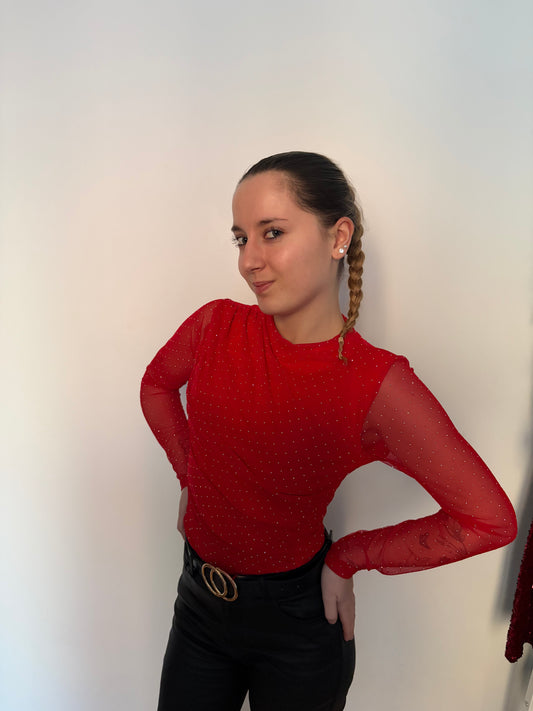 Body manches longues TU rouge pailletée
